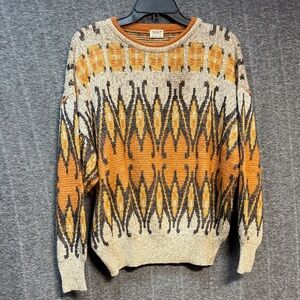 MARZ MUNCHEN Vintage Patterned Crewneck Sweater in Orange and Brown